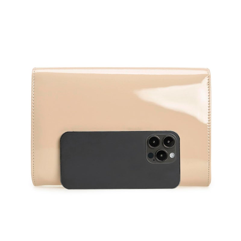 CHARMING TAILOR Patent Leather Flap Clutch for Women Classic Elegant Evening Bag Chic Dress Purse (Nude) - Image 3